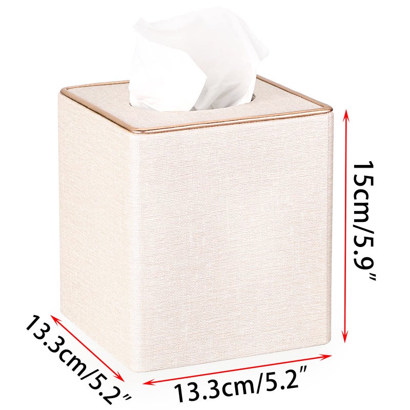 Sumnacon Square Linen Tissue Box Cover - Stylish Cube Tissue Box Holder with Magnetic Bottom, Decorative Tissue Box for Vanity Toilet Tank Dresser Night Stand Table Countertop Office Car, Beige - Image 5