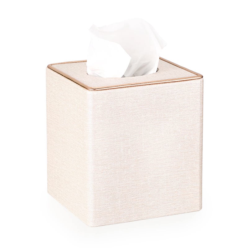 Sumnacon Square Linen Tissue Box Cover - Stylish Cube Tissue Box Holder with Magnetic Bottom, Decorative Tissue Box for Vanity Toilet Tank Dresser Night Stand Table Countertop Office Car, Beige - Image 1