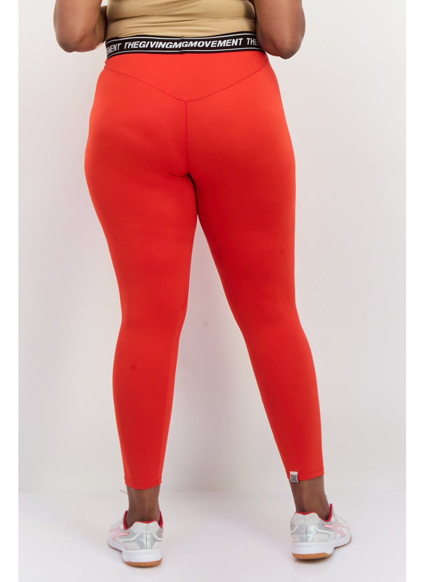 The Giving Movement - Women Brand Logo Plain Leggings, Red - Image 1