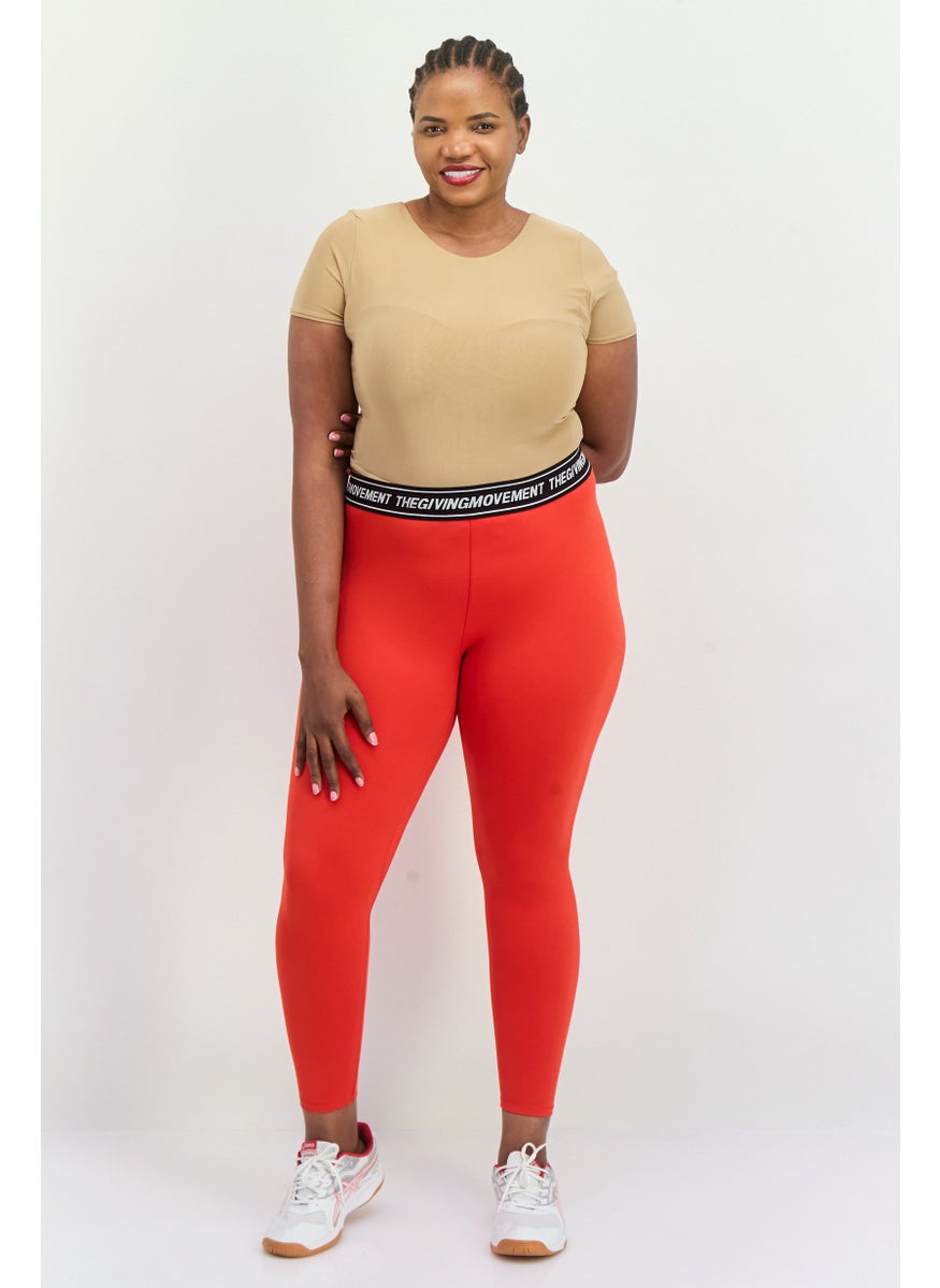 The Giving Movement - Women Brand Logo Plain Leggings, Red - Image 1