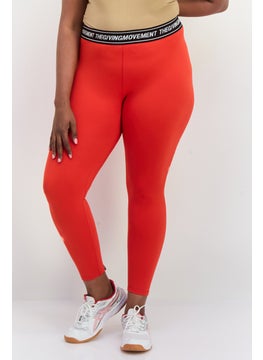 Women Brand Logo Plain Leggings, Red