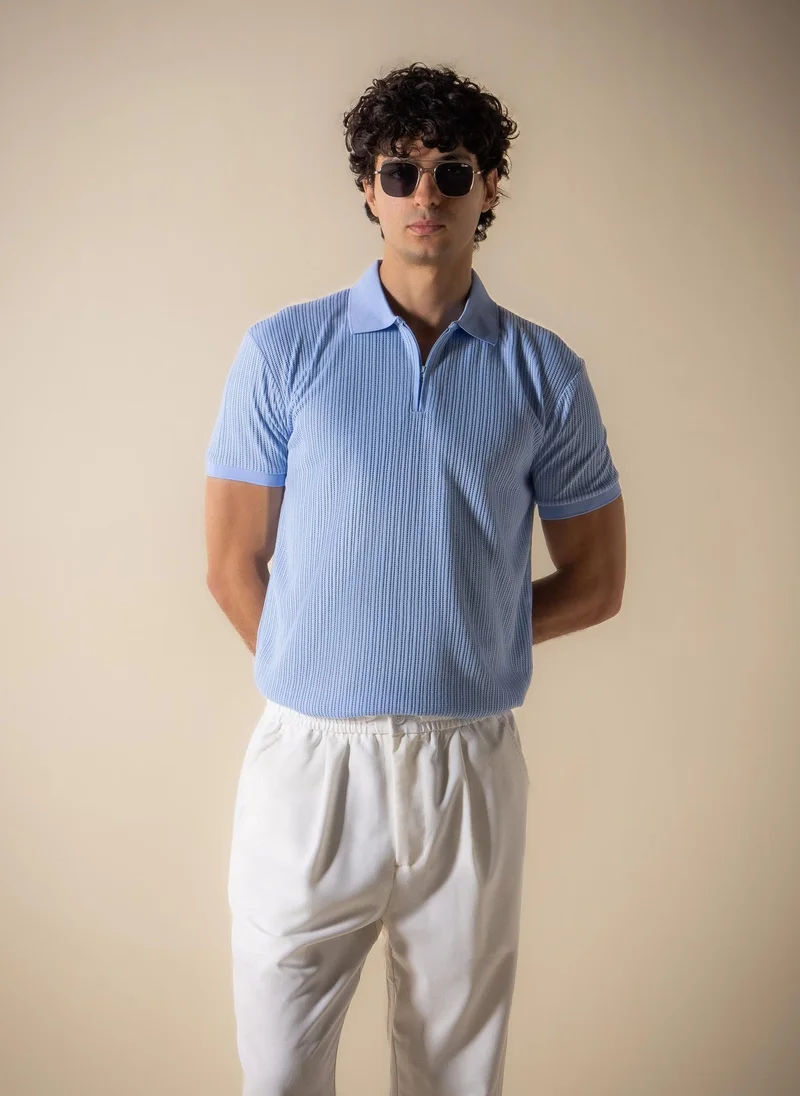 TEXTURED SLIM POLO SHIRT WITH ZIP