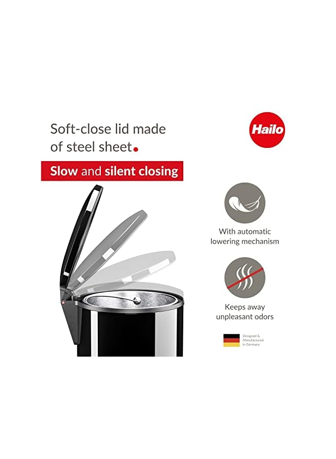 Hailo سلة مهملات بدواسة، لون أسود نقي، سعة 25 لترًا + سلة داخلية بلاستيكية - Image 3