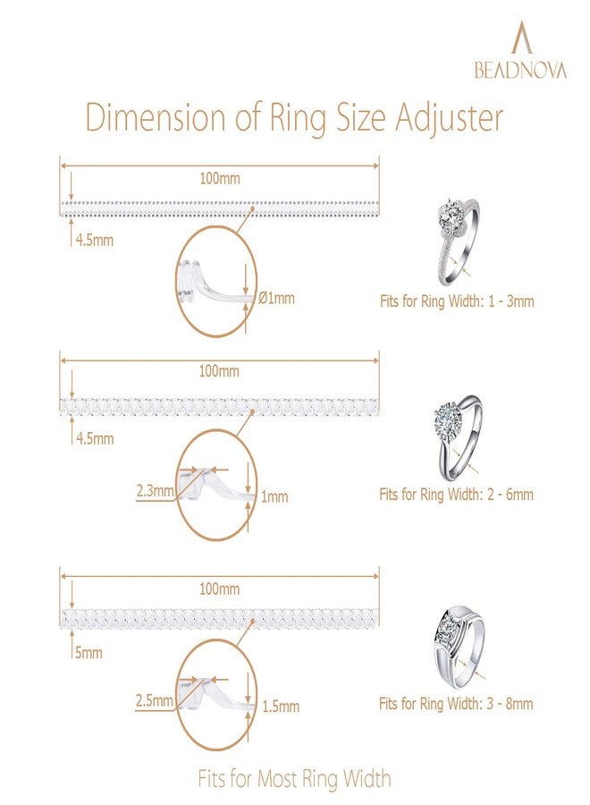 BEADNOVA Ring Sizer Ring Guard Adjuster for Loose Spacer Clear Resizer Tightener (3 Sizes, 15pcs) - Image 3