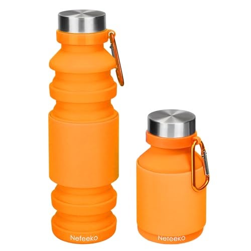 Nefeeko Collapsible Water Bottle, 18floz Reuseable BPA Free Silicone Foldable Water Bottles for Travel Gym Camping Hiking, Portable Leak Proof Sports Water Bottle with Carabiner - Image 1