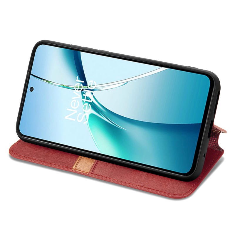 HuHa Case Cover For Nothing Phone 2a Plus Cubic Grid Pressed Magnetic Leather Phone Case(Red) - Image 4