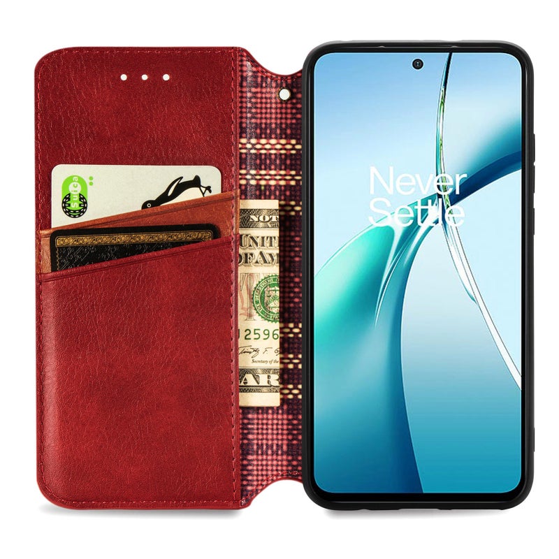 HuHa Case Cover For Nothing Phone 2a Plus Cubic Grid Pressed Magnetic Leather Phone Case(Red) - Image 3