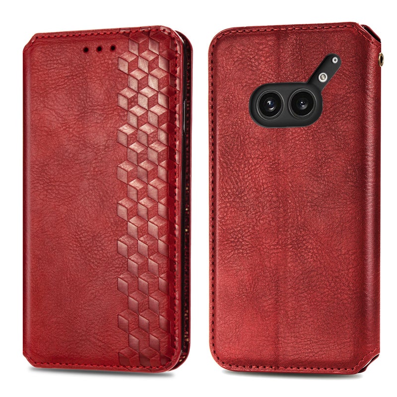 HuHa Case Cover For Nothing Phone 2a Plus Cubic Grid Pressed Magnetic Leather Phone Case(Red) - Image 2