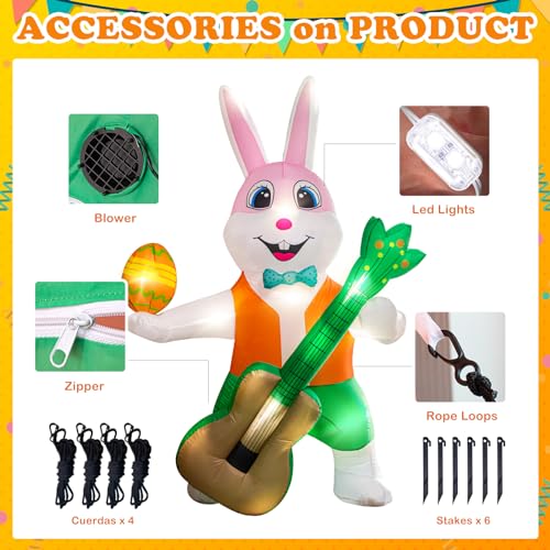 sewrung 6.0 FT Inflatable Bunny with Eggs - Lighted Easter Decorations for Indoor/Outdoor Yard & Garden - Image 4