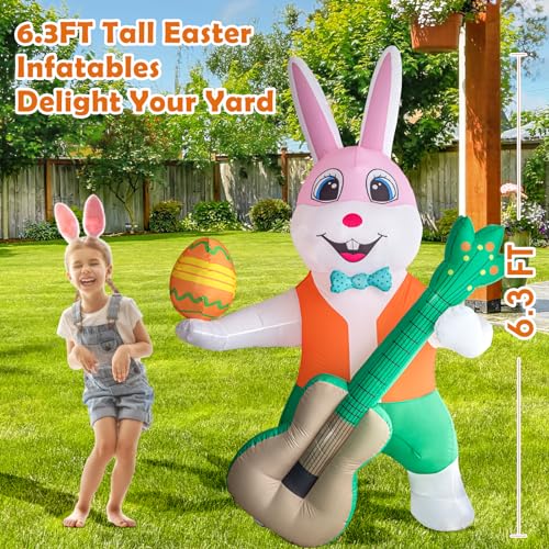 sewrung 6.0 FT Inflatable Bunny with Eggs - Lighted Easter Decorations for Indoor/Outdoor Yard & Garden - Image 2