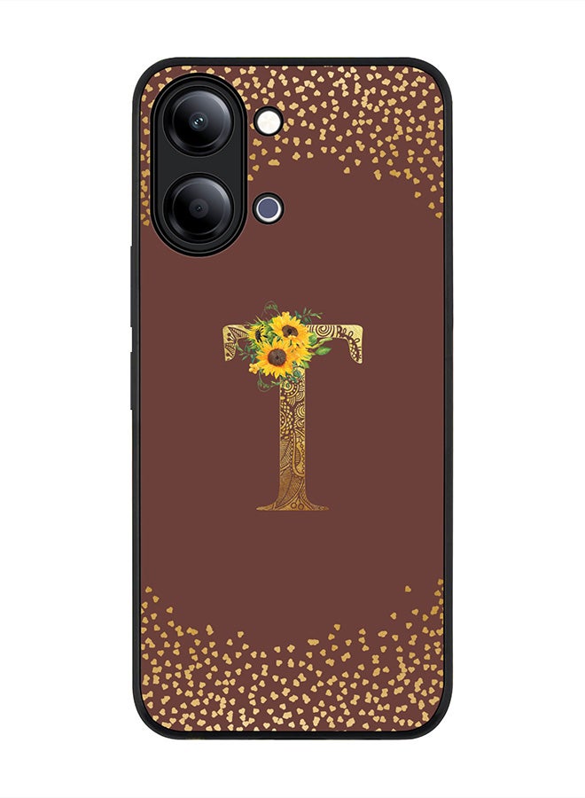 Stylizedd For vivo Y05 4G / Y6t 5G Case,Slim fit Camera Protection, Shockproof Thin Phone cover  - Custom Floral Monogram - T  (Brown ) - Image 1