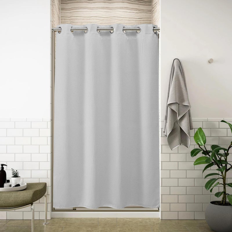 نهر Dream Stall Waffle Weave Weave Surtain With Snap-in Liner Cotton Blend Fabric Highted Duty No Hooks Startain Surtain for Bathroom Hotel Surtain Set Gray 54 × 80 بوصة