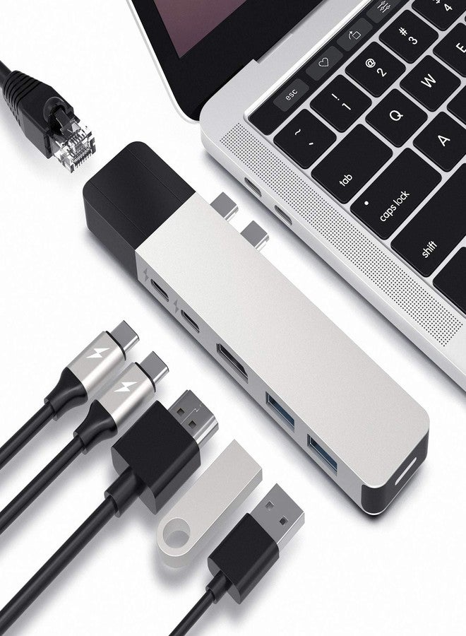 هايبر موزع USB-C من هايبر درايف، محول 6 في 2 ثنائي من النوع C مع منفذ USB-C بسرعة 40 جيجابت في الثانية بقدرة 100 واط، ومنفذ شحن سريع PD بسرعة 5 جيجابت في الثانية بقدرة 60 واط، ومنفذي USB 3.0، ومنفذ إيثرنت جيجابت، ومنفذ HDMI بدقة 4K، وقاعدة توصيل Thunderbolt 3 لأجهزة MacBook Pro 2020 و2019 - Image 1