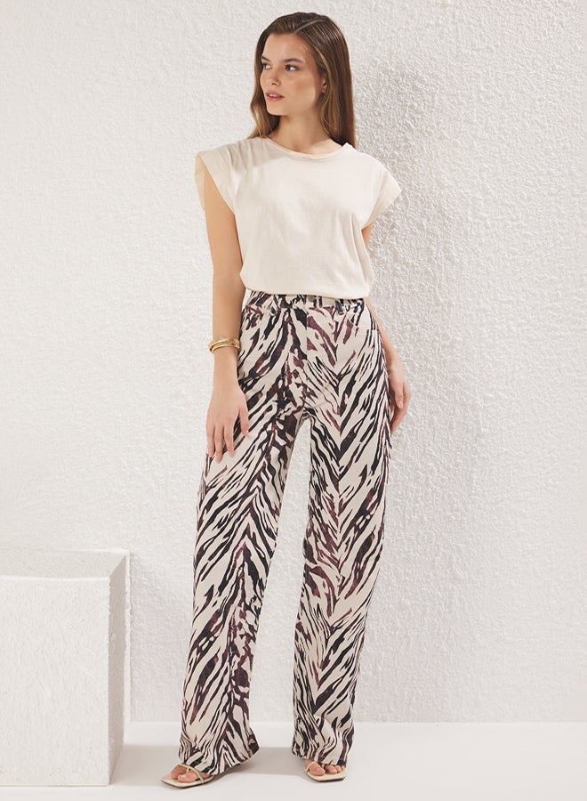 trendyol Brown Animal Print High Waist Wide Leg Jeans  - Image 1