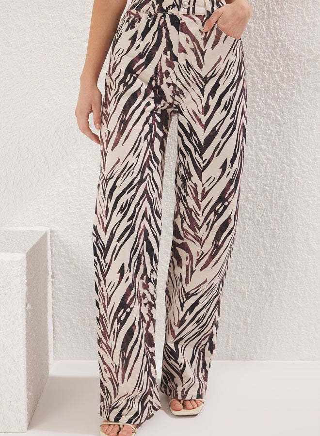 trendyol Brown Animal Print High Waist Wide Leg Jeans  - Image 3