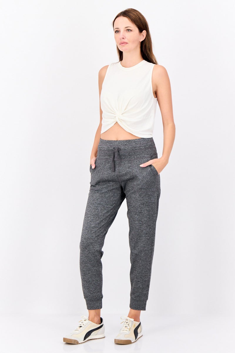 Hype Women Drawstring Heather 28 Inseam Sweatpants, Dark Grey - Image 4