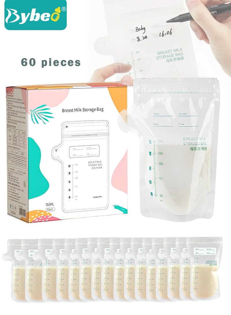 بيبو 60 قطعة من أكياس تخزين حليب الأم من ببيو، عبوة عد، حقيبة حليب سهلة الاستخدام للرضاعة الطبيعية، معقمة ، محكمة الغلق ومضاعفة بشكل صحي ، قائمة بذاتها ومناسبة للتبريد والتجميد - Image 1