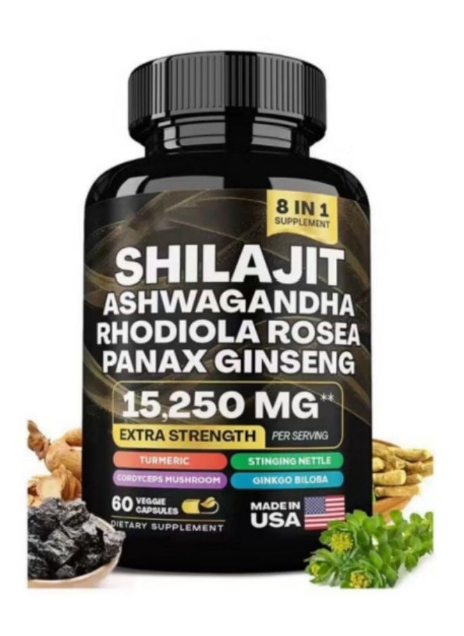 Shilajit RX - 9000MG Pure Himalayan Shilajit + 2000MG Ashwagandha Energy Booster, 1000MG Rhodiola Rosea, 1500MG Panax Ginseng, Turmeric, Ginkgo, and Stinging Nettle — Comprehensive Energy and Health Boost - Image 1