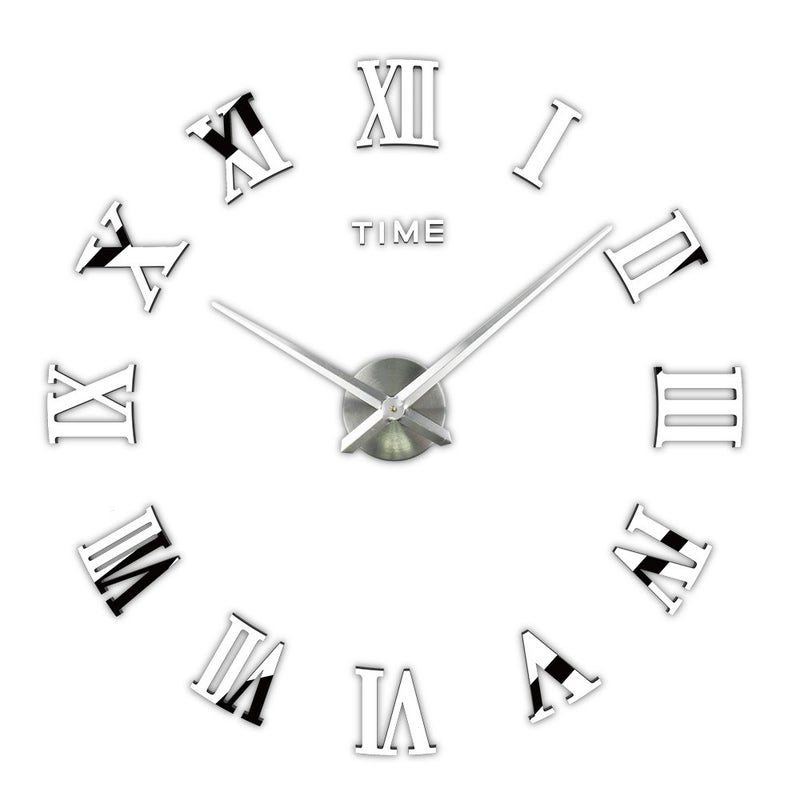 Timelike 3D DIY Wall Clock 1M Modern Frameless Large 3D DIY Wall Clock Kit Decoration Home for Living Room Bedroom Silver - Image 1