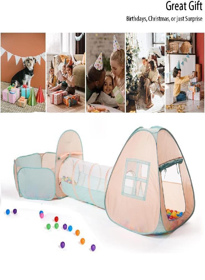 UTEX 3 in 1 Pop Up Kids Play Tent with Tunnel and Ball Pit for Kids, Boys, Girls, Babies and Toddlers, Indoor/Outdoor Playhouse,Pink - Image 3