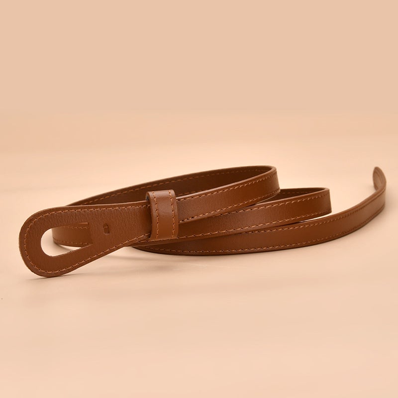 New Womens Leather Skinny Belt for Dresses 15020-camel  - Image 5