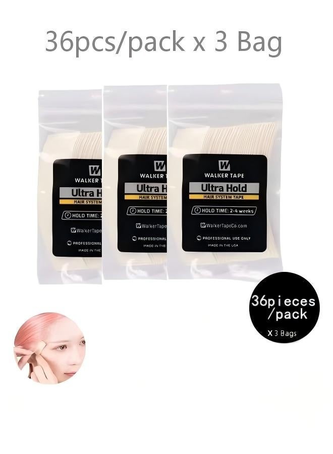 Walker Tape Ultra Hold Double Sided Wig Tape – White Waterproof Adhesive Strips for Lace Wigs, Toupees & Hair Extensions – Contour C (36pcs x 3 Bag) - Image 1