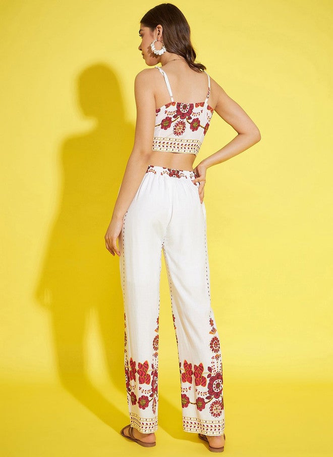 StyleStone طقم ستايلستون مزخرف بالأزهار مع بلوزة، وشاح، وسروال - Image 5