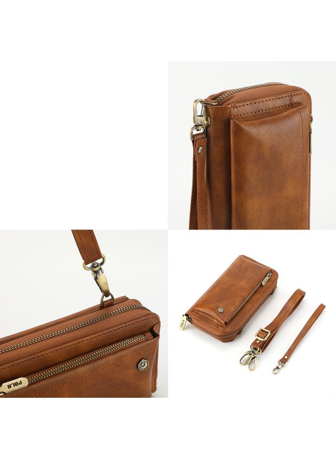 اس-توب جراب هاتف iPhone 11 Pro Crossbody متعدد الوظائف بسحاب ومحفظة جلدية - Image 4