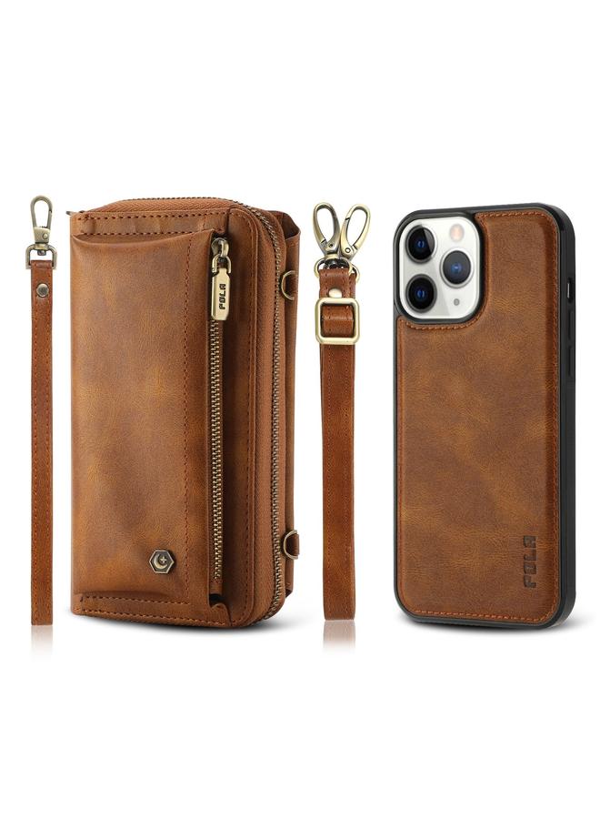 اس-توب جراب هاتف iPhone 11 Pro Crossbody متعدد الوظائف بسحاب ومحفظة جلدية - Image 1