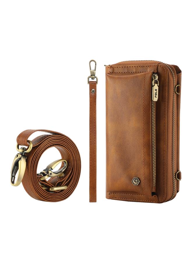 اس-توب جراب هاتف iPhone 11 Pro Crossbody متعدد الوظائف بسحاب ومحفظة جلدية - Image 5