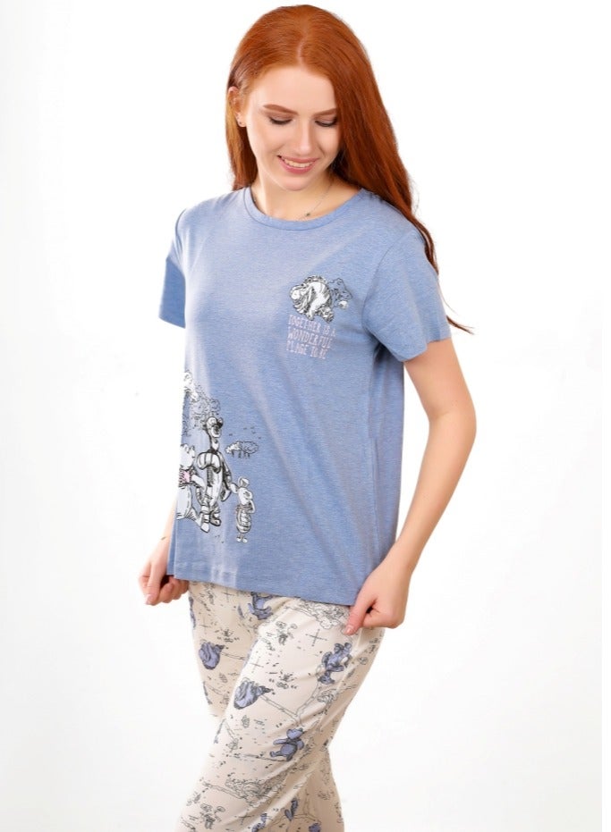 Selina Wear Women's Pajama Set steel blue  Sleeveless Top and Shorts  - Image 2