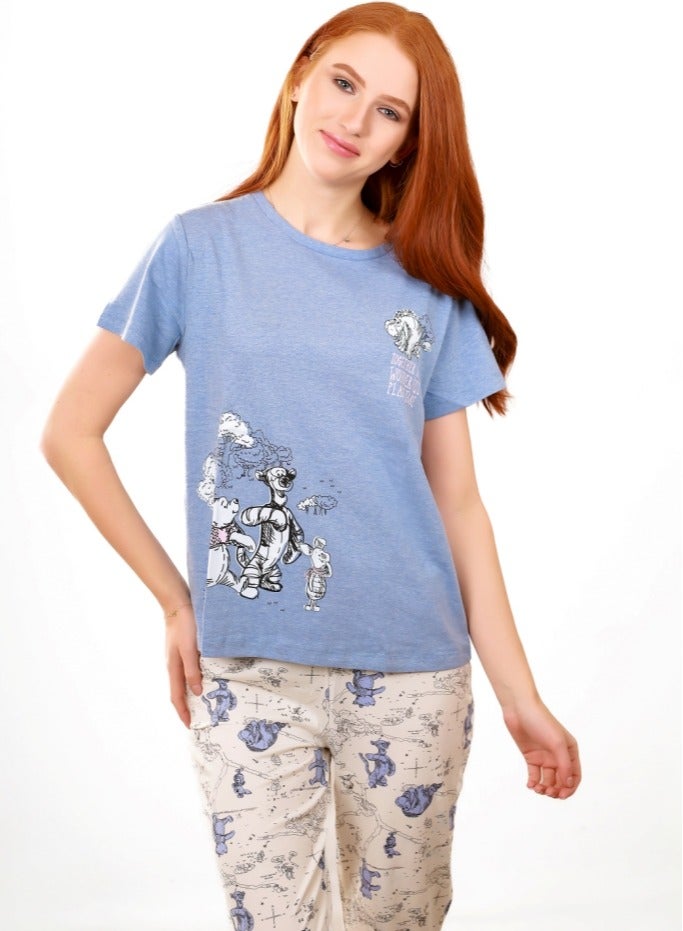 Selina Wear Women's Pajama Set steel blue  Sleeveless Top and Shorts  - Image 1