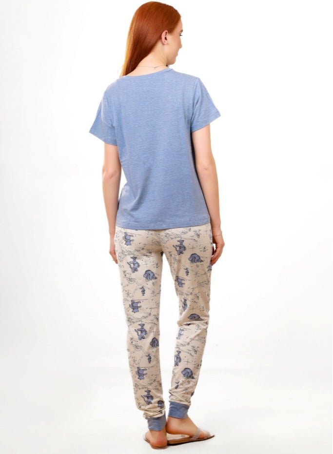 Selina Wear Women's Pajama Set steel blue  Sleeveless Top and Shorts  - Image 3