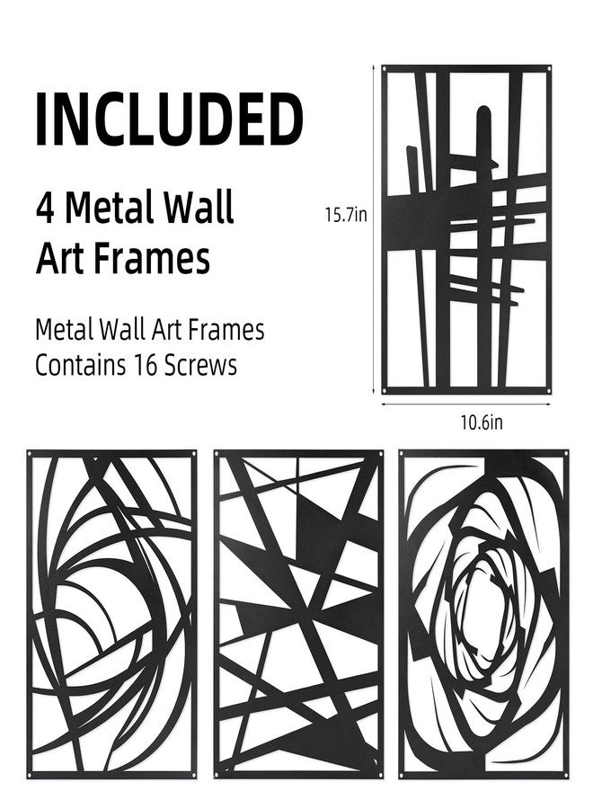 COM4SPORT 4 Pieces Black Abstract Metal Wall Art, Modern Minimalist Matte Wall Decor, 3D Textured Wall Sculptures, Black and White Wall Art for Living Room Bedroom Bathroom Study Office (15.7 x 10.6inch) - Image 2