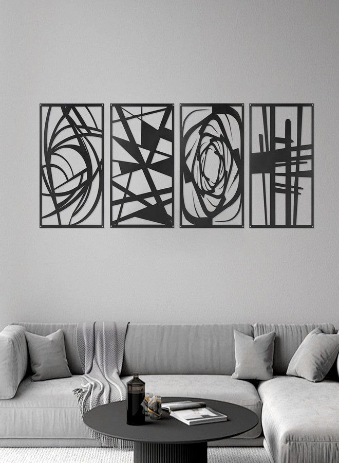 COM4SPORT 4 Pieces Black Abstract Metal Wall Art, Modern Minimalist Matte Wall Decor, 3D Textured Wall Sculptures, Black and White Wall Art for Living Room Bedroom Bathroom Study Office (15.7 x 10.6inch) - Image 1
