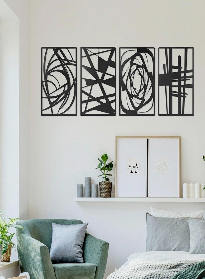 COM4SPORT 4 Pieces Black Abstract Metal Wall Art, Modern Minimalist Matte Wall Decor, 3D Textured Wall Sculptures, Black and White Wall Art for Living Room Bedroom Bathroom Study Office (15.7 x 10.6inch) - Image 5
