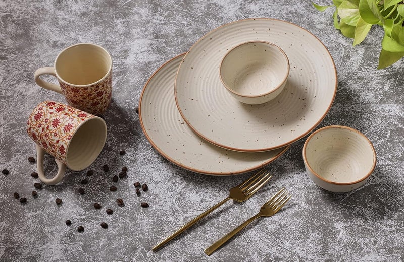 Crock Comforts Ceramic Handmade Handcrafted Stoneware Couple Goal Dinner SetDinner Plates10 inch with Serving Bowl4inch Red Coffee Mug330mlSet of 2Microwave Dishwasher SafeCGRM - Image 1