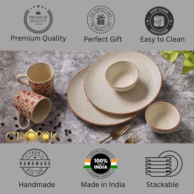 Crock Comforts Ceramic Handmade Handcrafted Stoneware Couple Goal Dinner SetDinner Plates10 inch with Serving Bowl4inch Red Coffee Mug330mlSet of 2Microwave Dishwasher SafeCGRM - Image 5
