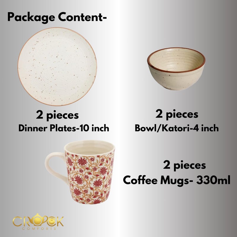 Crock Comforts Ceramic Handmade Handcrafted Stoneware Couple Goal Dinner SetDinner Plates10 inch with Serving Bowl4inch Red Coffee Mug330mlSet of 2Microwave Dishwasher SafeCGRM - Image 3