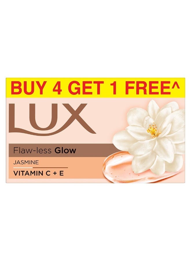 Lux Flaw-less Glow Bathing Soap infused with Vitamin C & E |For Superior Glow|Buy 4 Get 1 Free|750g (5x150g) - Image 1