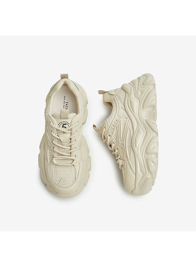 Tata Tata Dad Sneakers  Women's Casual Shoes Thick Sole Height Increasing Summer Sports Shoes Apricot Am5 Size 38 - Image 4