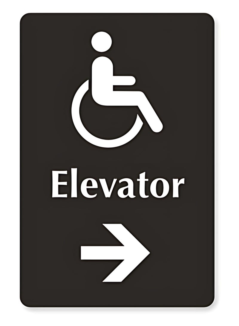 6in. x 9in. Accessible Directional Elevator Sign - Acrylic with Universal Wheelchair Symbol and Right Arrow