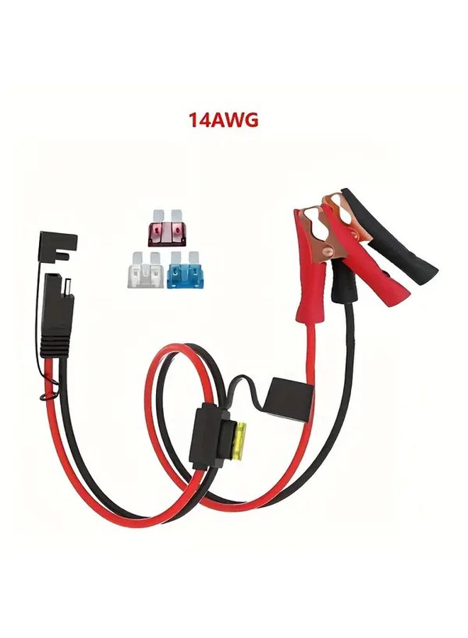 14 AWG SAE to Alligator Clip Cable 3ft with Fuse for Car Motorcycle Jump Start - Image 1