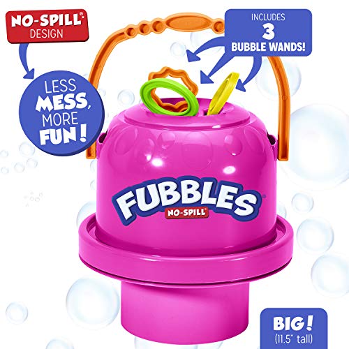 Fubbles Bubbles No-Spill Big Bubble Bucket in Pink | Bubbles for Toddlers and Kids of All Ages | Includes Fubbles Bubbles Bucket and 3 Bubble Wands, Made in The USA - Image 2