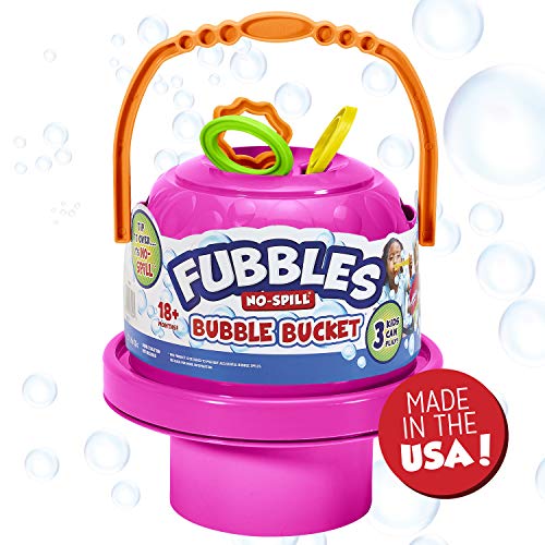 Fubbles Bubbles No-Spill Big Bubble Bucket in Pink | Bubbles for Toddlers and Kids of All Ages | Includes Fubbles Bubbles Bucket and 3 Bubble Wands, Made in The USA - Image 3