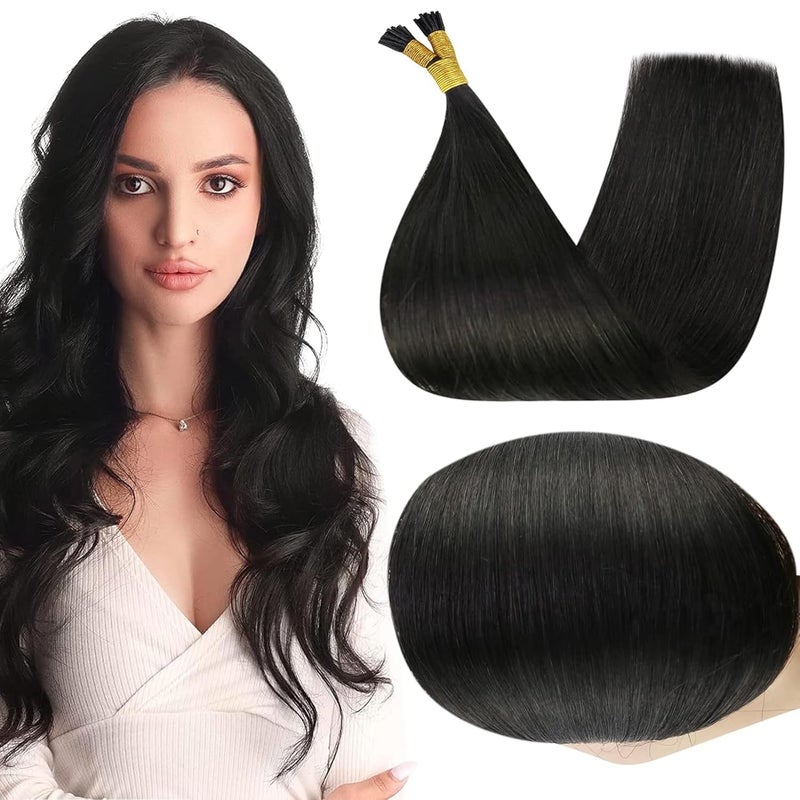 Full Shine I Tip Hair Extensions Human Hair 22 Inch Straight I Tip Human Hair Extensions Off Black Pre Bonded Hair Extensions Stick Tips Hair Extensions 40 Grams 50 Strands Cold Fusion Hair Extensions