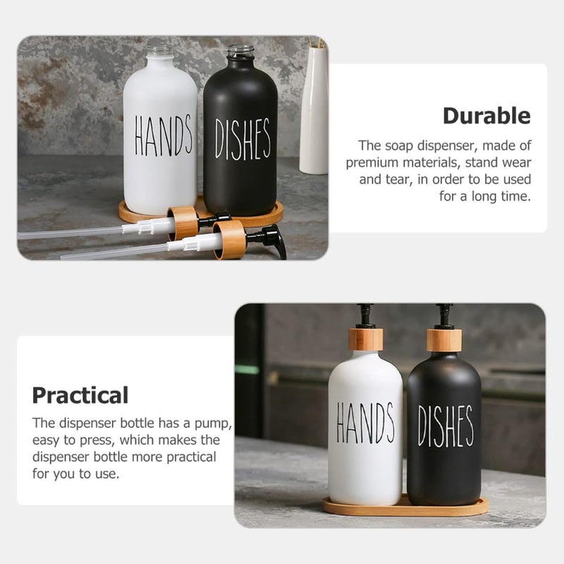 GANAZONO Glass 500ml Soap Dispenser Bottle Set with Wooden Lid and Tray, Refillable Pump Bottles for Shampoo and Lotion, Kitchen and Bathroom Hand Soap Dispensers - Image 3