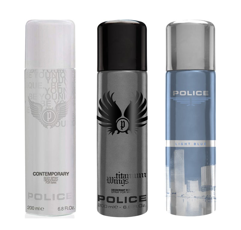 POLICE بخاخ مزيل العرق بوليس المعاصر تيتانيوم أزرق فاتح - للرجال (600 مل، عبوة من 3) ، 3 قطع - Image 1