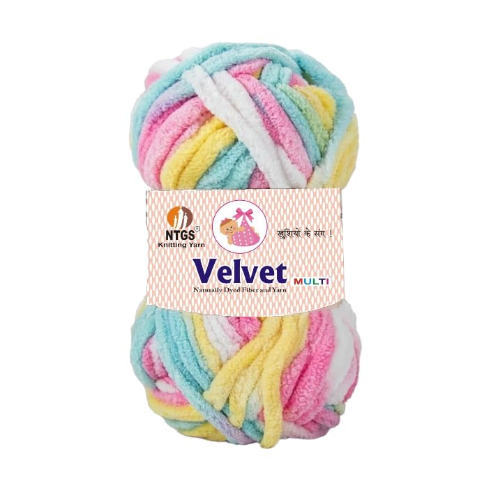 NTGS Multi Velvet 100 Polyester Best Used with Knitting Needles Hand Knitting and Crochet Yarn Super Soft Chenille Yarn1Ball 100Gms Each 100 gram Multi Shade no17