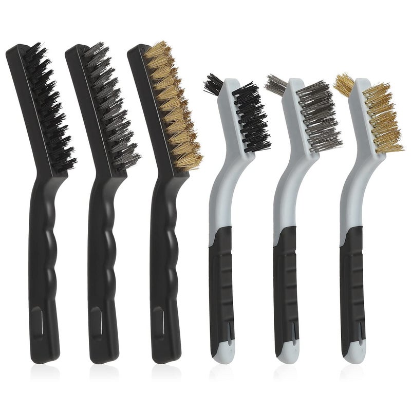 VASTOOLS Wire Brushes Cleaning Set 6Pc, 9" and 7", Wire Brushes for Cleaning Welding Slag, Rust and Dust. Includes Brass, Nylon, Stainless Steel Brushes with Strong Handle - Image 1